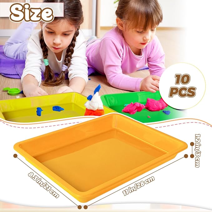10 Pack Multicolor Plastic Art Trays, 10 Colors Activity Crafts Tray, Colorful - Image 2