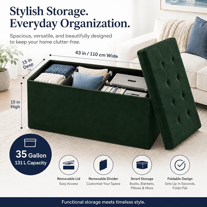 ALASDO 43 Inch Folding Storage Ottoman Bench - Image 5