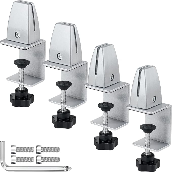 4 Packs Sneeze Guard Support, Aluminum Adjustable Partition Clamp, Acrylic Desk by First-zgel