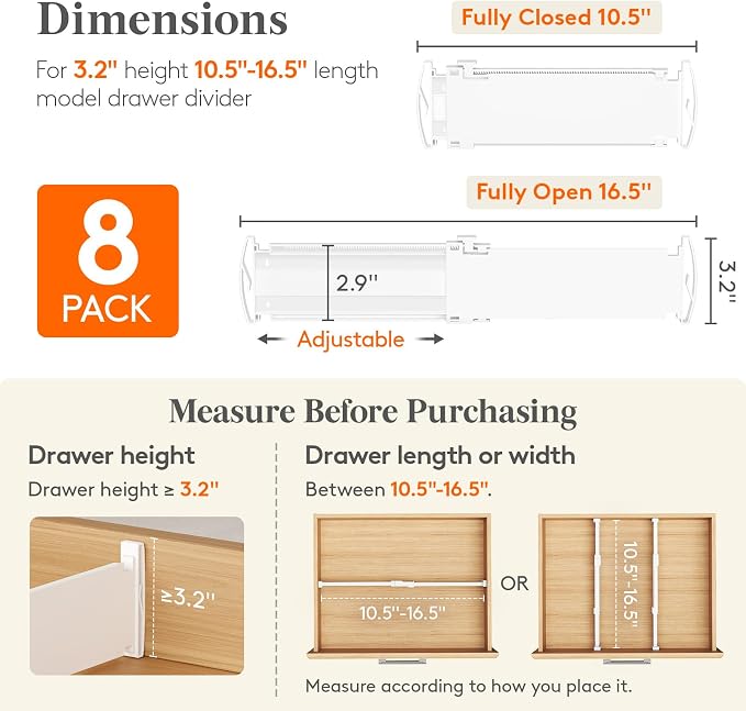 Lifewit Drawer Dividers for Clothes, 3.2" High 10.5"-16.5" Expandable Dresser - Image 2