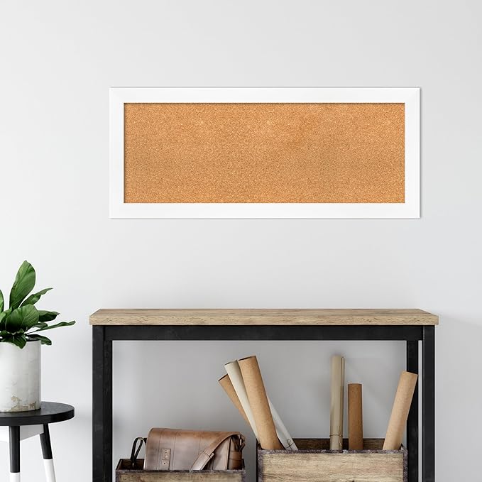 Amanti Art Natural Cork Board for Wall, 17x41 Vision Board with White Frame, Medium Corkboard Office Decor for Home Organization, Modern Corkboard Pinboard to Display Items for Home Organization in-DeskLoop Office