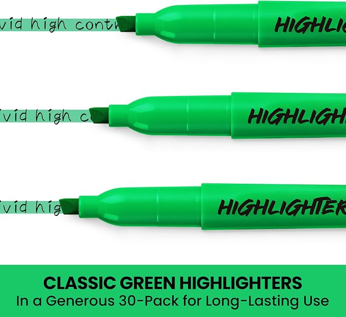 Taja 30 Pack Highlighters Green, Chisel Tip Markers - Image 2