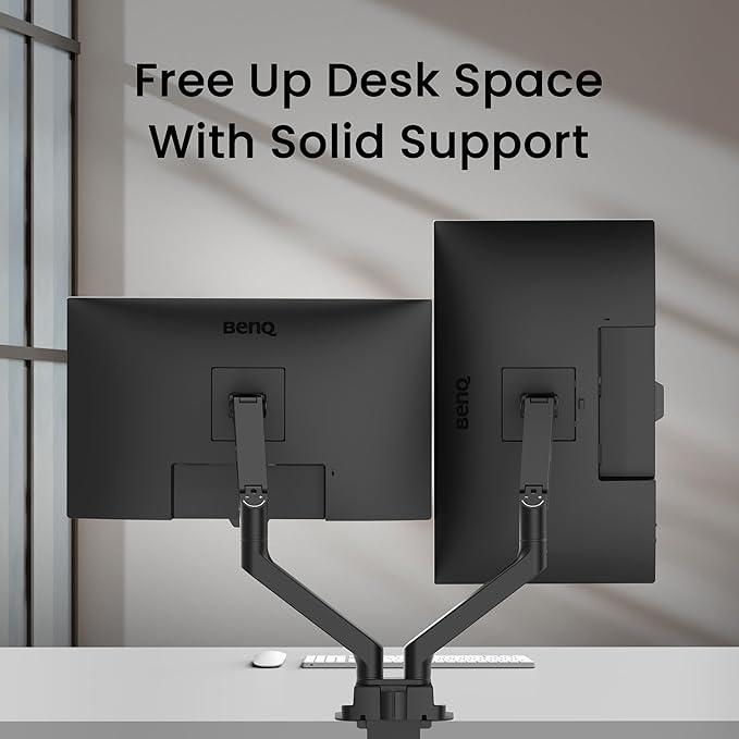 BenQ BDH01 Dual Monitor Arm -Gas Spring Monitor Stand for 2 Screens Up to 35'' & 44lbs, Heavy Duty, Quick Installation, No Sagging, Top Clamp and Grommet Base, Reinforcement Plate, VESA 75x75 &100x100-DeskLoop Office