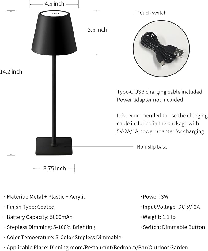 KDG 2 Pack Cordless Table Lamp, Portable LED Desk Lamps, 5000mAh Battery - Image 5