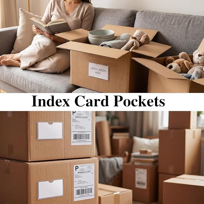 56 Pack 2" x 3.5" Index Card Holder Adhesive Plastic Label Holders Clear Tote - Image 5
