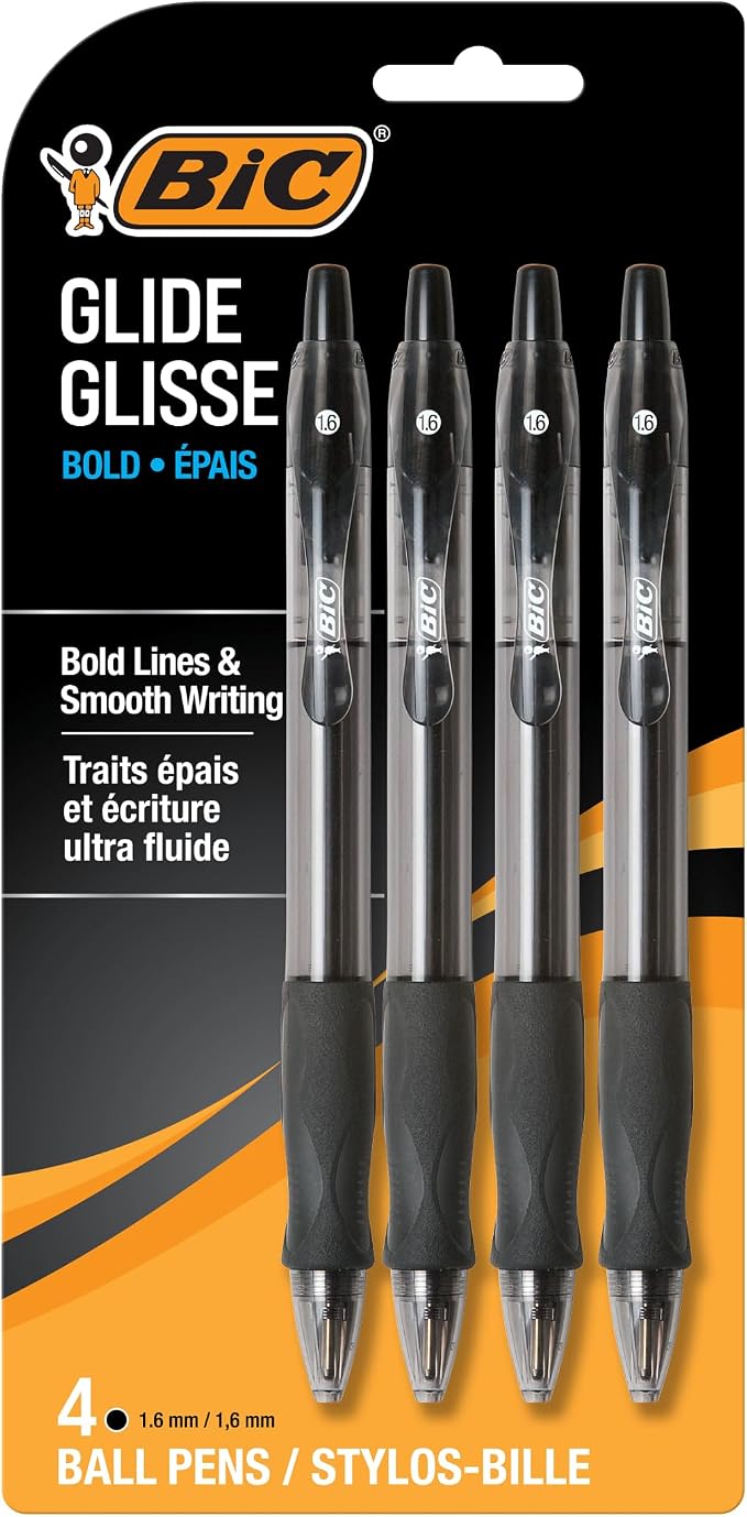 BIC Glide Bold Black Ballpoint Pens, Bold Point, 4-Count Pack, Retractable by BIC