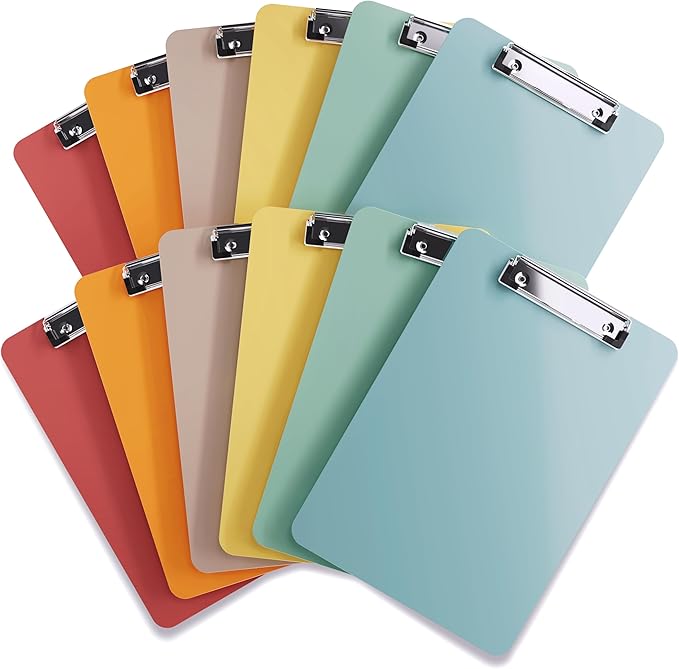 Clipboards – Set of 12 Plastic Clip Boards 8.5x11 Bulk | Colored Acrylic by OfficeSolutionsDirect