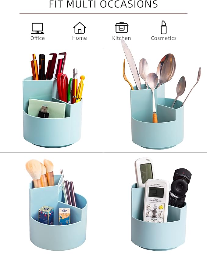 Desk Pencil Pen Holder, 3-Slot 360 Spinning Desk Organizer, Cute Pencil Cup Pot - Image 5