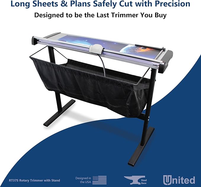 United Office Products RT37S Commercial Rotary Paper Trimmer with Stand and Fabric Catch Tray, Sturdy Metal Base, 38" Cut Length, 10 Sheet Capacity, Paper Cutter for Offices, Schools and Crafts-DeskLoop Office