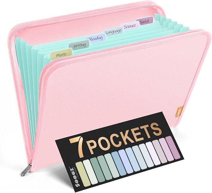 Sooez 7 Pockets Accordion File Organizer, Zipper Expanding File Folder by Sooez