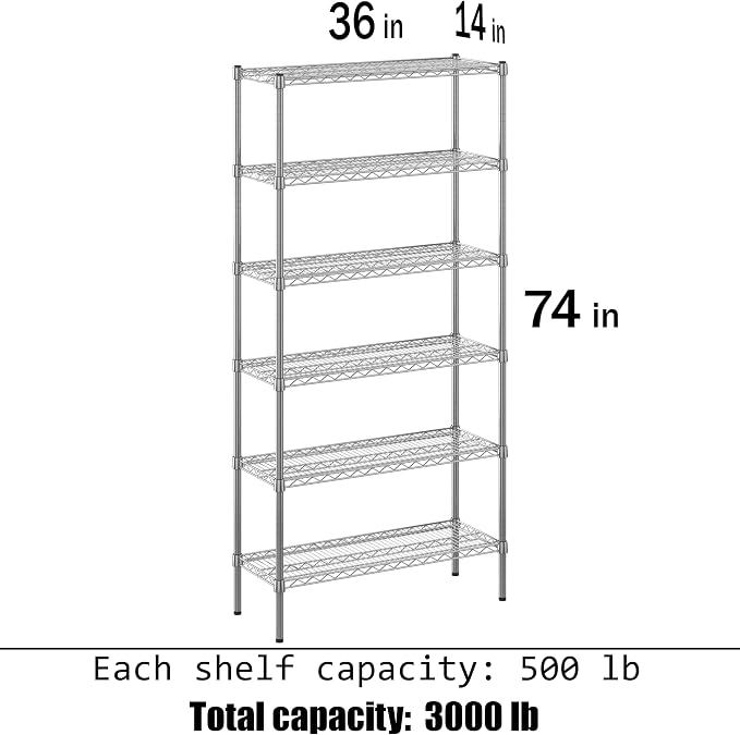Regal Altair 14" Deep x 36" Wide x 74" Height Wire Shelving Kit | 6-Tier | NSF - Image 3