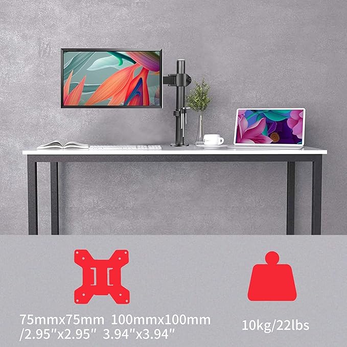 Suptek Single LED LCD Monitor Desk Mount Heavy Duty Fully Adjustable Monitor Stand for 1 / One Screen up to 27 inch-DeskLoop Office