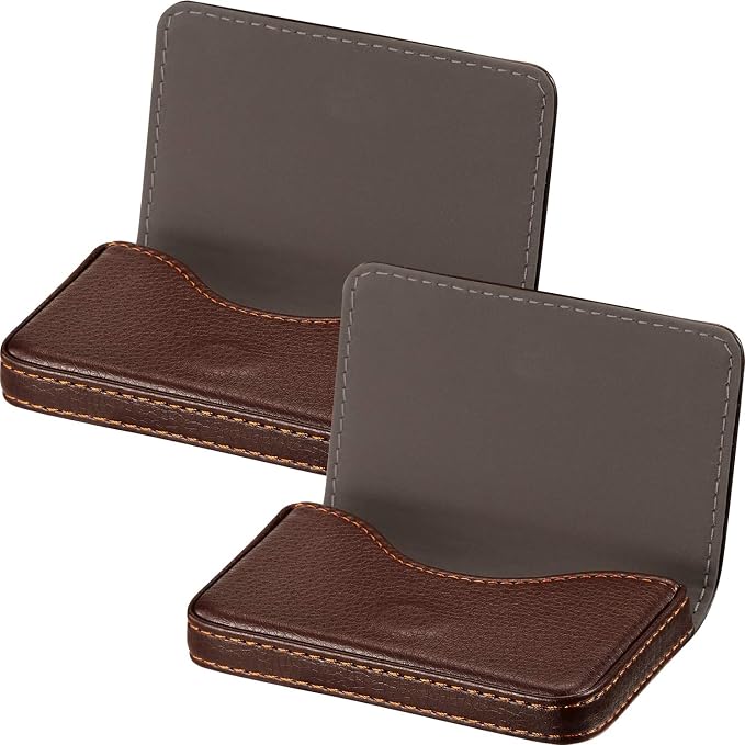 Outus 2 Pcs Business Card Holder, PU Leather Business Card Case Pocket Wallet - Image 2
