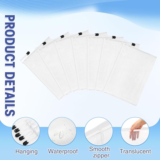 Jetec 32 Pcs Mesh Zipper Bags Toy Storage Bikini Organizer Bag Bolsas Para Guardar Trajes De Baño Waterproof Zipper Reusable Pouch Puzzle Multipurpose for Storage Office(White,9 x 7 Inch)-DeskLoop Office