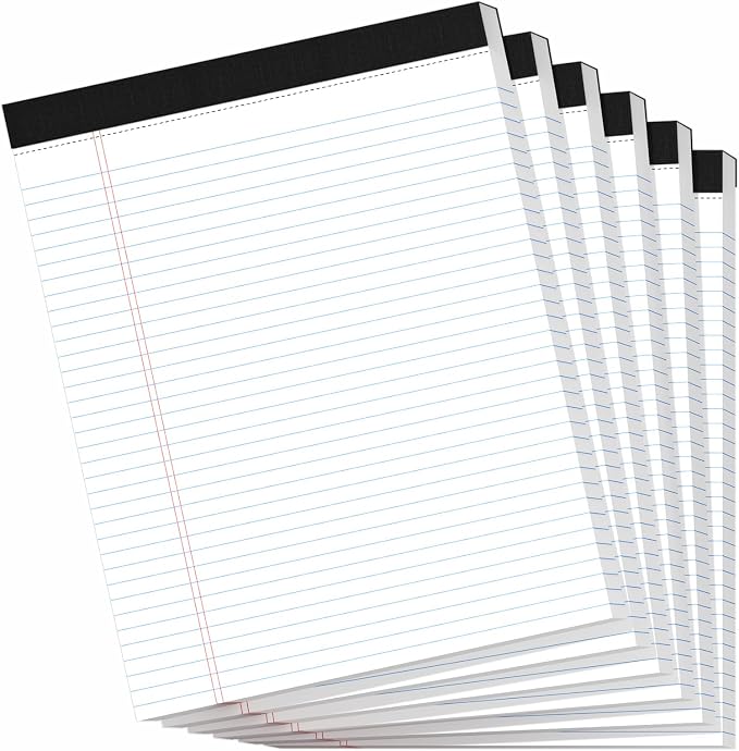 6 Pack Legal Pads 8.5" x 11", Wide Ruled Writing Notepads, 50 Sheets/Pad by Ciphyfee