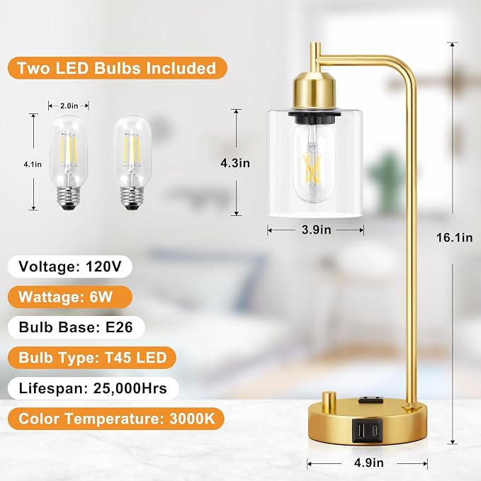 Innqoo Industrial Table Lamp for Bedroom Set of 2 - Image 7