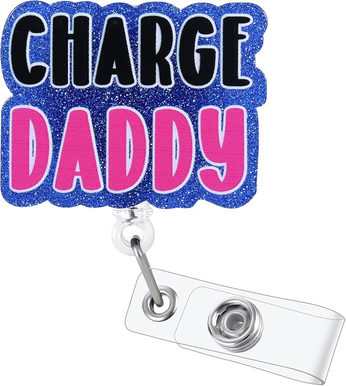 Charge Daddy Funny Badge Reel | Retractable ID Card Badge Holder | Name Tag by BVIIE