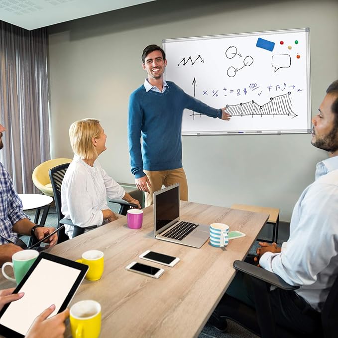 H-Qprobd White Board 36" x 24" Dry Erase Board for Wall Whiteboard 3' x 2' (2 Pack) Magnetic Presentation Board with Long Pen Tray, Wall-Mounted White Boards for Home, Office and School-DeskLoop Office