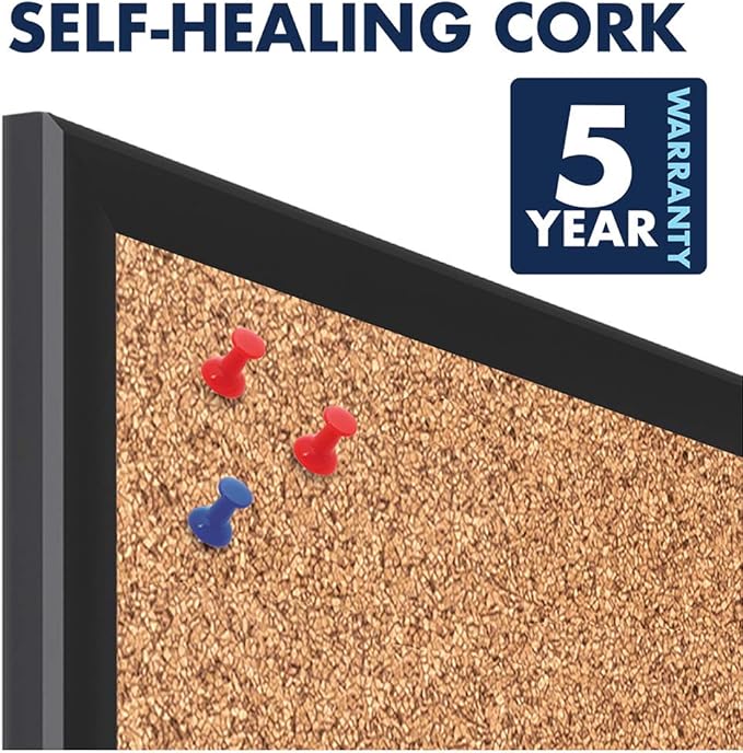 Quartet Cork Board, Bulletin Board, 3' x 2' Corkboard, Black Frame (2303B)-DeskLoop Office