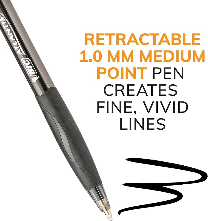 BIC Glide Black Retractable Ballpoint Pens, Medium Point, 4-Count Pack - Image 2