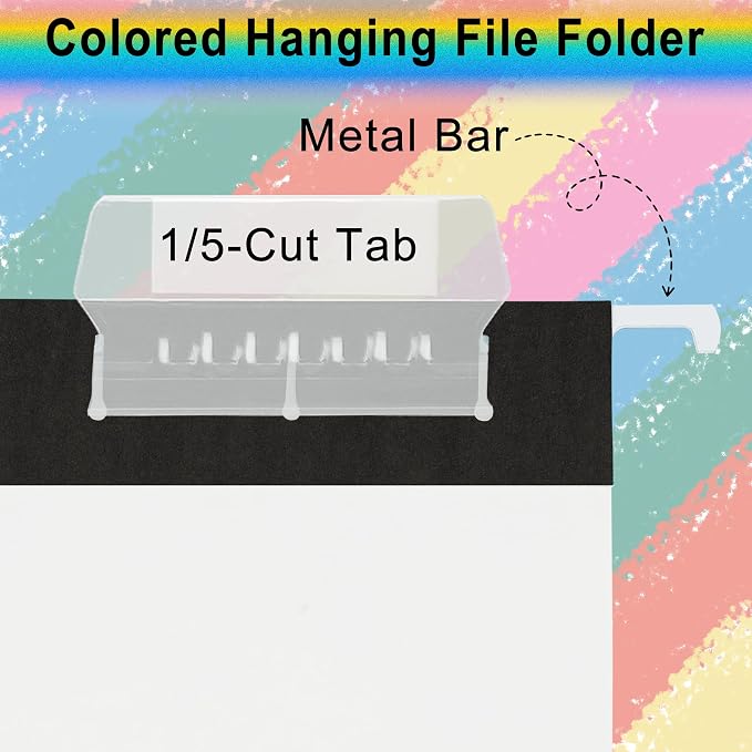 pmybupo Hanging File Folders, 25 Pack Letter Size Black Hanging File Folders - Image 3