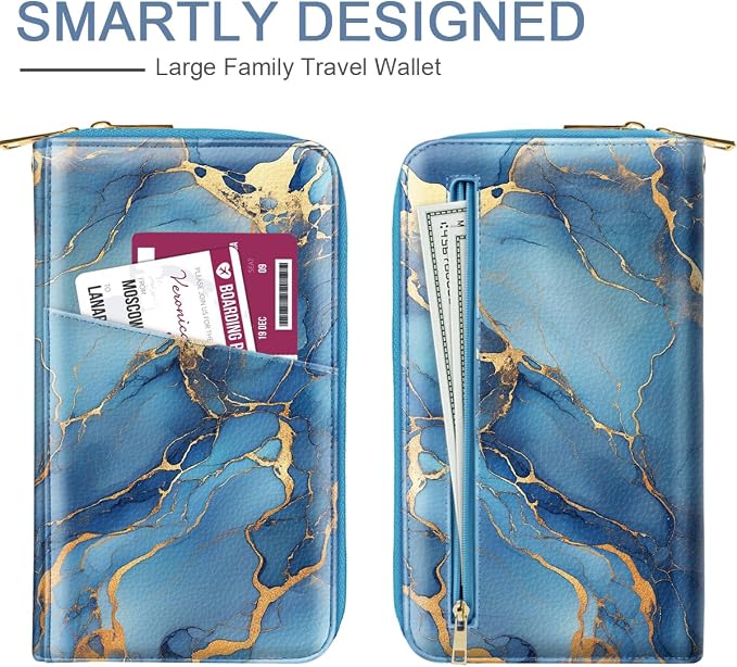 Family Passport Holder Wallet RFID Blocking Document Organizer PU Leather - Image 3