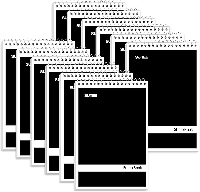 SUNEE 12 Pack Steno Pads 6x9, Gregg Rule, 60 Sheets, Spiral Notebook 6x9 by SUNEE