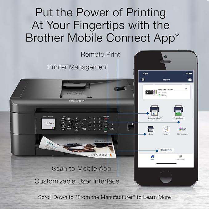 Brother MFC-J1010DW Wireless Color Inkjet All-in-One Printer with Mobile Device and Duplex Printing, Refresh Subscription and Amazon Dash Replenishment Ready (Renewed Premium)-DeskLoop Office