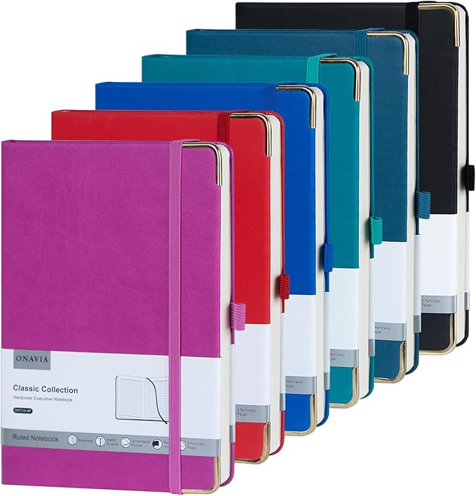 A5 Lined Journal Notebook - 100 GSM Thick Paper, 6 Pack Hardcover Journaling Notebooks for Writing, Work, Travel, School, College Ruled Journals for Women Men, PU Leather Note Books, 5.5”x8.3”-DeskLoop Office