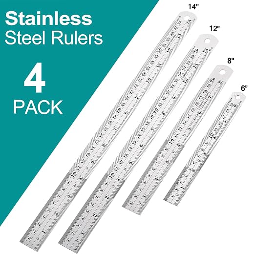 Metal Rulers, Steel Rulers Pack of 4, 14-inch Stainless Steel Ruler - Image 2