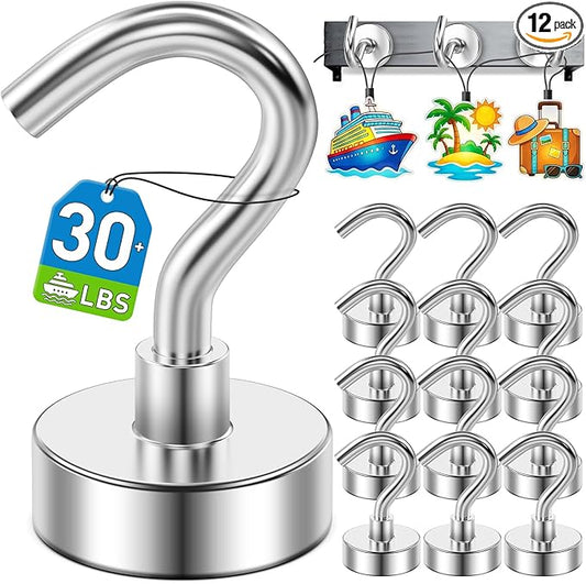 12 Pack Magnetic Hooks for 2026 Cruise Cabins Beach Vacation 30lbs+ Heavy Duty by MUKFIRM