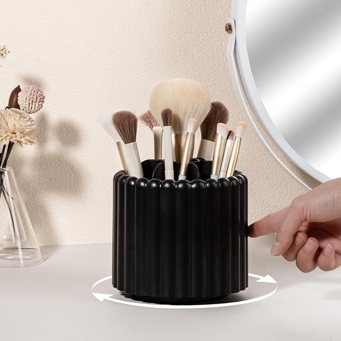 Anyoifax 360 Rotating Makeup Brush Holder 7 Slots Make Up Brush Organizer Removable Spinning Cosmetic Brushes Storage Pen Holder for Vanity, Dresser, Desk, Black-DeskLoop Office