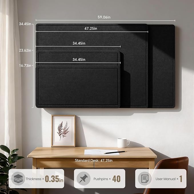 Large Bulletin Board, 35 X 24 Inches Felt Cork Board - Image 7