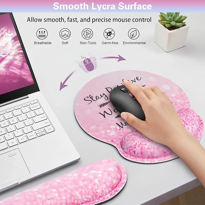 Mouse Pad with Wrist Rest Set Pink, 3-in-1 Wrist Support Mousepad Set, Gaming - Image 4