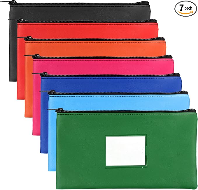 7Pieces Money Bags with Zipper, Money Pouch, PU Bank Deposit Bags, Bank Bag by VOCHIC