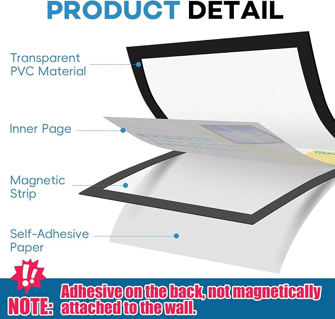 YixangDD 16 Pack Magnetic Sign Holder 8.5 x 11, Self-Adhesive Magnetic Wall - Image 2