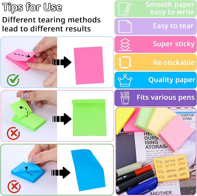 60 Pack Sticky Notes 1.5x2 in, Small Self Stick Note, 12 Color Mini Sticky - Image 3
