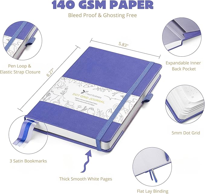 Bullet Dotted Journal – 140gsm Bleed Proof Thick White Paper – 200 Numbered Dot Grid Pages – 5.8 x 8.3 inch Dotted Notebook by Vivid Scribbles-DeskLoop Office