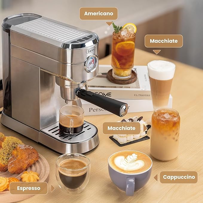 Gevi Espresso Machine 20 Bar with Portafilter for Nespresso Original Capsules and Coffee Powder, Professional Espresso Maker with Milk Frother for Cappuccino, Latte, Compact Espresso Coffee Machine-DeskLoop Office