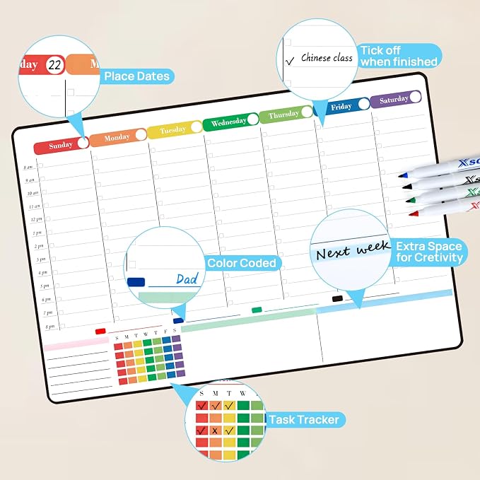POPRUN Dry Erase Board Magnetic Weekly Calendar Whiteboard - Image 3