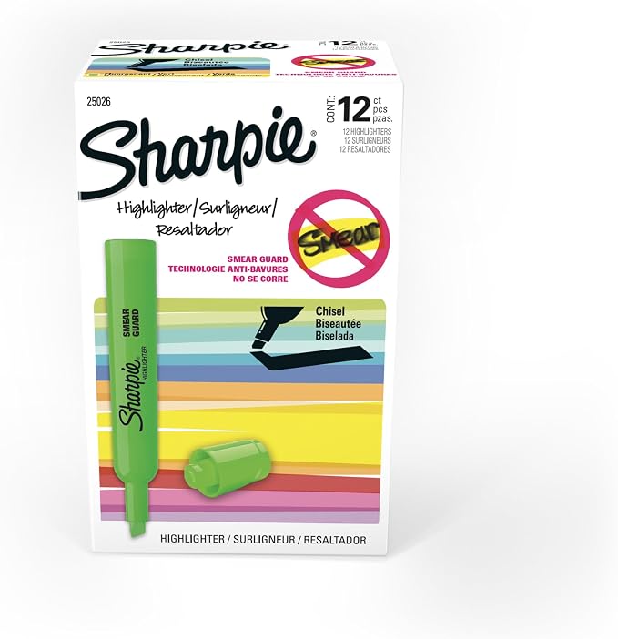 Sharpie Tank Style Highlighters, Chisel Tip, Fluorescent Green, Box of 12 by Unknown