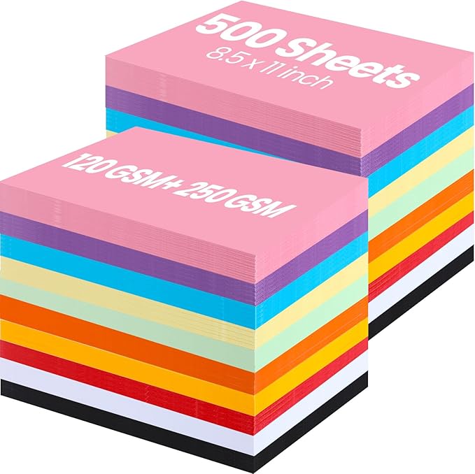 Harloon 500 Sheets Construction Paper Bulk Heavyweight A4 Size Thick Construction Paper Cardstock for DIY Craft Supplies(120 Gsm, 250 Gsm,Multi Colors)-DeskLoop Office