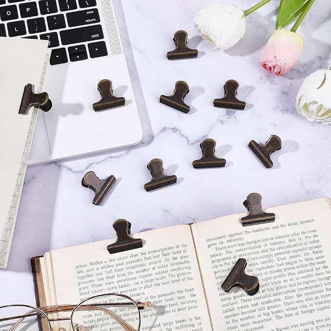 CRASPIRE 12Pcs Vintage Metal Food Bag Hinge Clips 1 Inch Small Binder Clips - Image 3