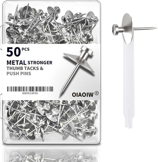 50pcs Silver Thumb Tacks for Wall Picture Hangers Heavy Duty Push pins for Wall Double Headed thumbtacks for Hanging Metal Wall Tacks Wall pins Nails Hooks (Silver)-DeskLoop Office