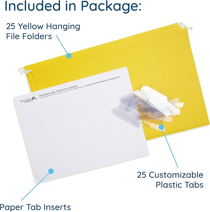 25 Blue Summit Supplies Yellow Legal Size Hanging File Folders - Image 3