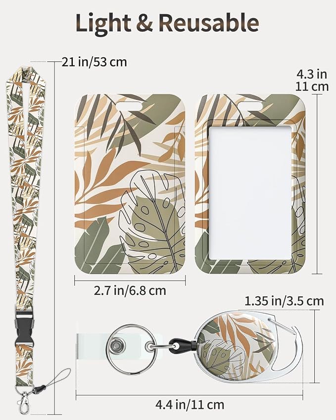 Uniclife Floral Sliding Badge Holder Monstera Leaves Plastic Case - Image 6