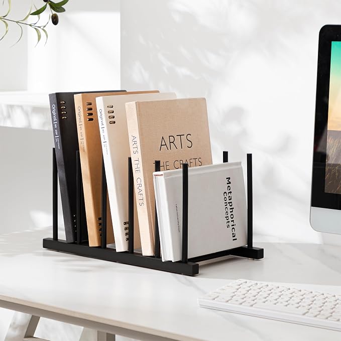 HBlife Black Desk File Organizer 5 Section Vertical File Sorter, 1 Pack Bamboo - Image 7