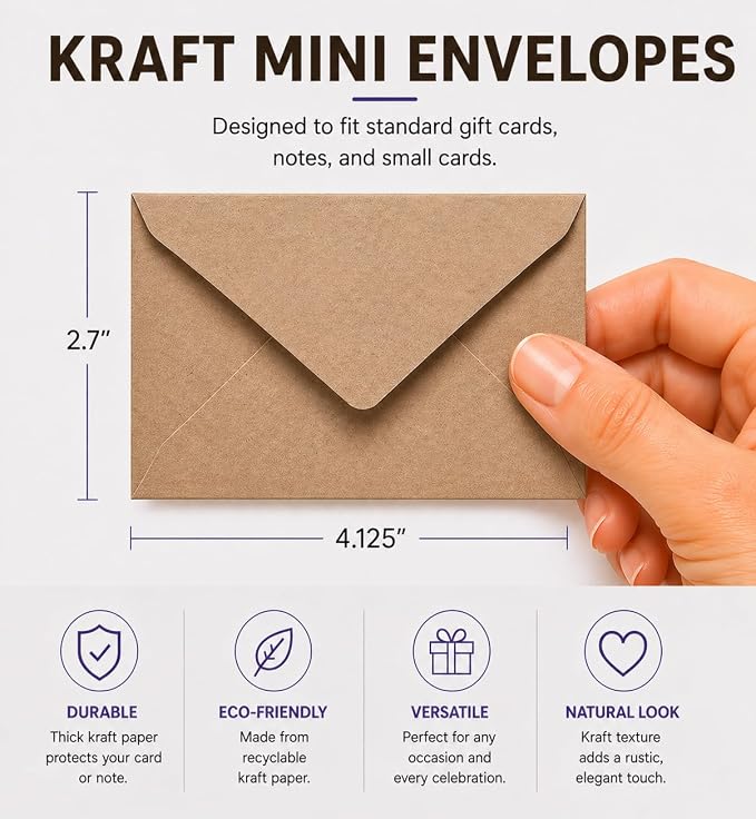 60 Pack Mini Kraft Envelopes, Small Gift Card & notes evelopes - Image 2