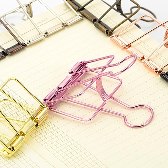 Color Hollow Out Paper Binder Clip Invoice Bill Clip Office Supplies Pack of 10 - Image 7