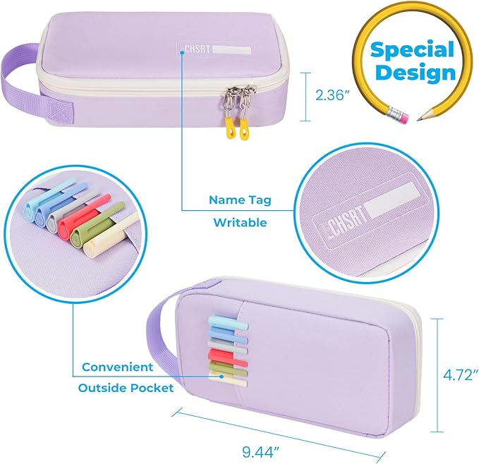 ECHSRT Big Pencil Case, Aesthetic Portable Zipper Pencil Bag with Hidden Pocket, Special Pouch for Men Women Adults, Stationery Organizer Pen Cases for Office Travel, Light Purple-DeskLoop Office
